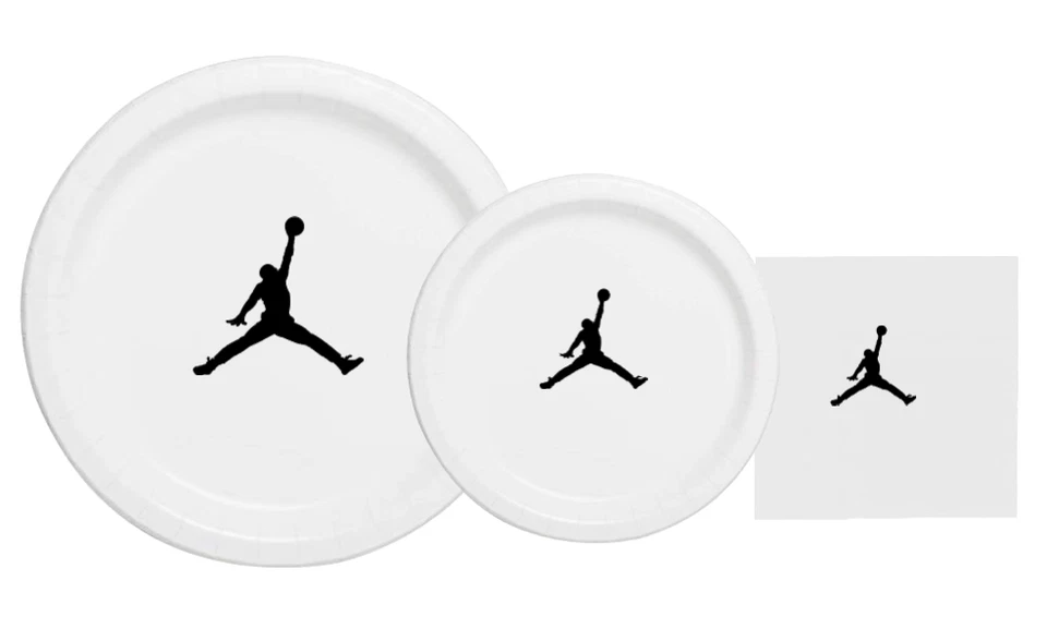 White | Jumpman Plates | Basketball Birthday Paper Plates | Disposable| 60 Piece - Image 3 of 4