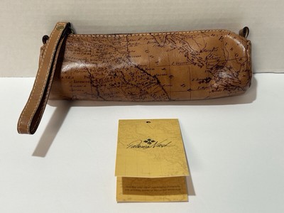 PATRICIA NASH LEATHER SIGNATURE MAP PRINT RIOT RUST POUCH BAG CASE NEVER CARRIED