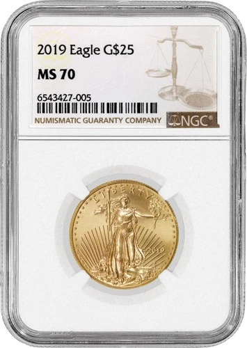 2019 $25 1/2 oz Gold American Eagle NGC MS70 Gem Uncirculated Coin