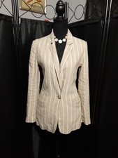 Gap Women's Linen Blazer Beige Cream Stripe Size 0 Business Casual Office Pocket
