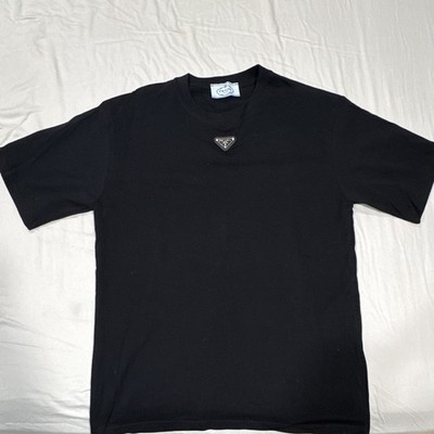PRADA Men s Black M Cotton Jersey Crew Neck Short Sleeve Logo T-Shirt