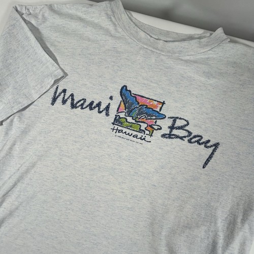 Vintage H.L. Miller Maui Bay Shirt Mens XL Gray Hawaii Whale Graphic 90s