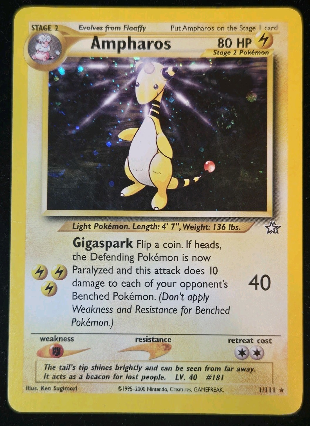 Ampharos Neo Genesis 1/111 Holo Rare Pokemon Card 2000 - MP Swirl 