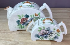 Vintage Hand Painted Half Moon Crescent Tea Pot & Sugar Bowl Made In Japan