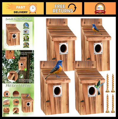 4-Piece Outdoor Bird House Set with Metal Guards & Safety Locks, Ventilated Blue