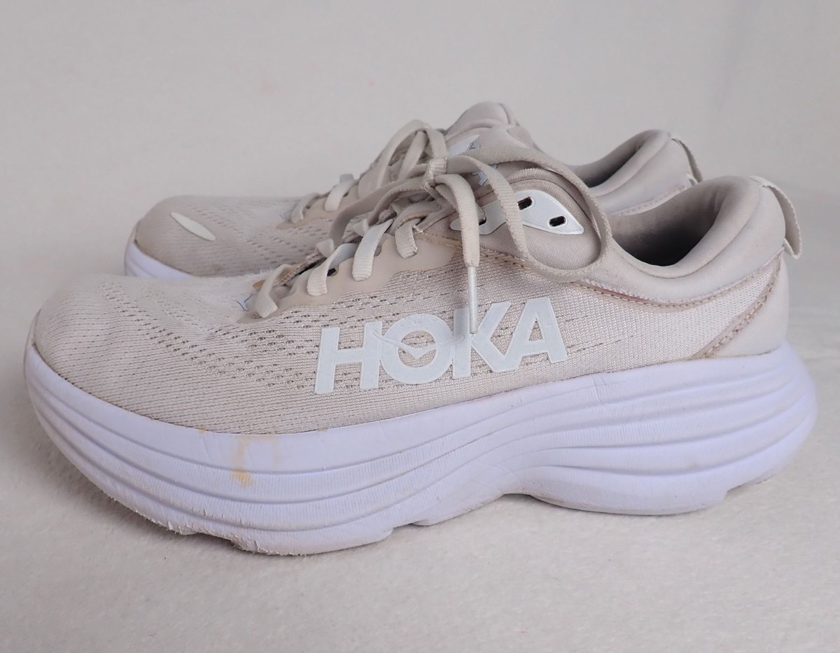 Hoka Bondi 8 White Running Shoes Mens 8D Womens 9.5 Low Top Sneakers 1127952-WWH Hoka One One Bondi 8  main image 4