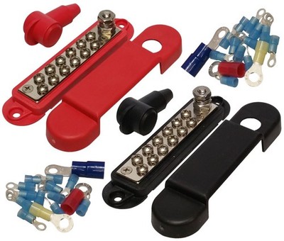 Jquadpair - Red Black 12 Terminal Distribution Block -Busbars- Ring Terminals