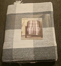 Grey/White Classic Plaid 50"x60" Throw Blanket with Fringe 