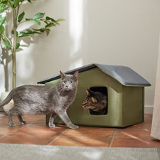    Frisco Extra Wide Indoor Heated Covered Cat House Green Cozy Pet Shelter   