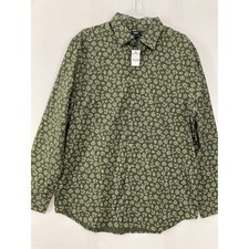 New Express Mens Slim Fit Shirt Large Olive Green Floral Button Down Long Sleeve