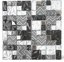 Kitchen Backsplash Tile 5 Sheets,Black Square Glass Mosaic Tiles for Bathroom