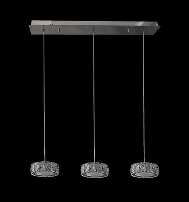 3 Lights. LED Crystal Pendant, L:32''xW:5.7''xH:2.4''-60'' Adjustable remote control