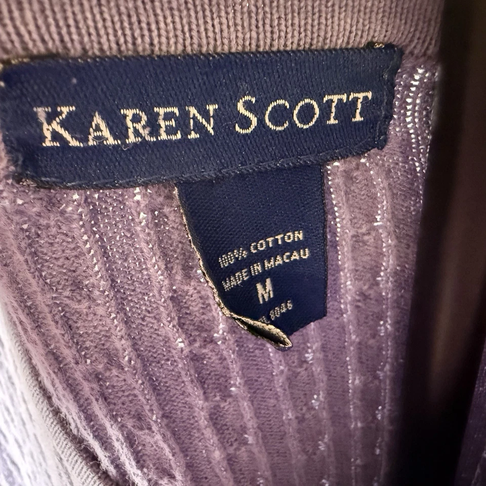 Cárdigan Karen Scott púrpura claro con botones talla M informal de negocios Foto 4 de 4
