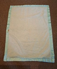 VTG Green Baby Blanket 29x38 Soft Fuzzy Satin Trim Crib LTD Edition Poly EUC