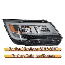 Set Right Headlight For Ford Explorer 2016-2018 Halogen w/LED DRL Chrome Housing