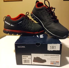 NEW Reebok Sublite Cushion Work Men's Sz 10W Comp Toe Athletic Shoe Black
