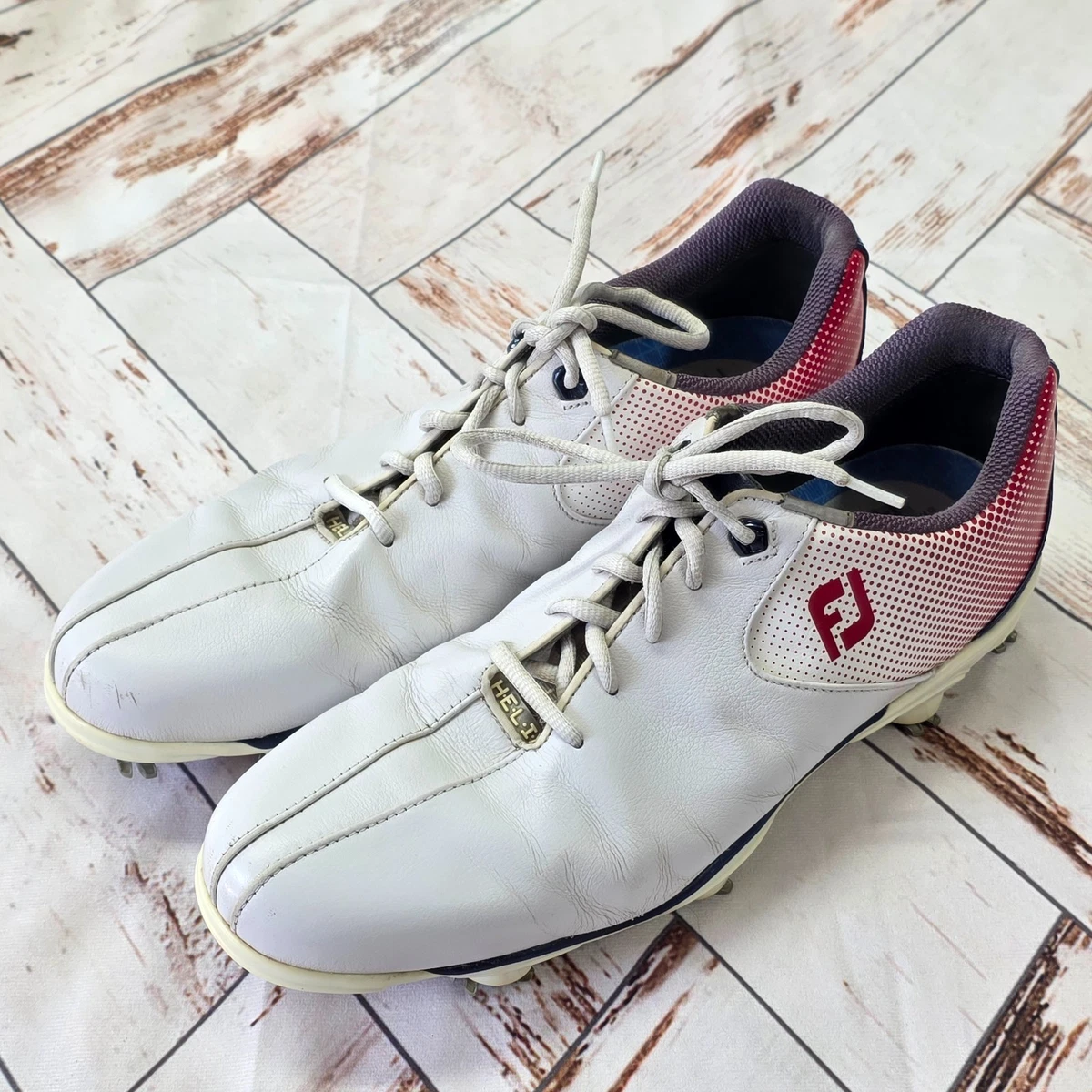FootJoy DNA Helix Golf Shoes Mens 10.5M Red White Blue Spiked Leather Country FootJoy M Golf Shoes for Men for sale | eBay main image 4