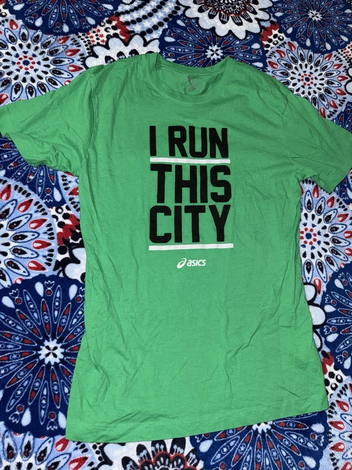 Camiseta para correr Asics para hombre talla grande verde clásica de algodón  Foto 2 de 4