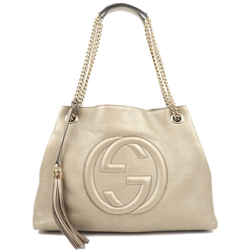 GUCCI Soho Interlocking G Chain Shoulder Bag Leather Gold 308982 Authentic