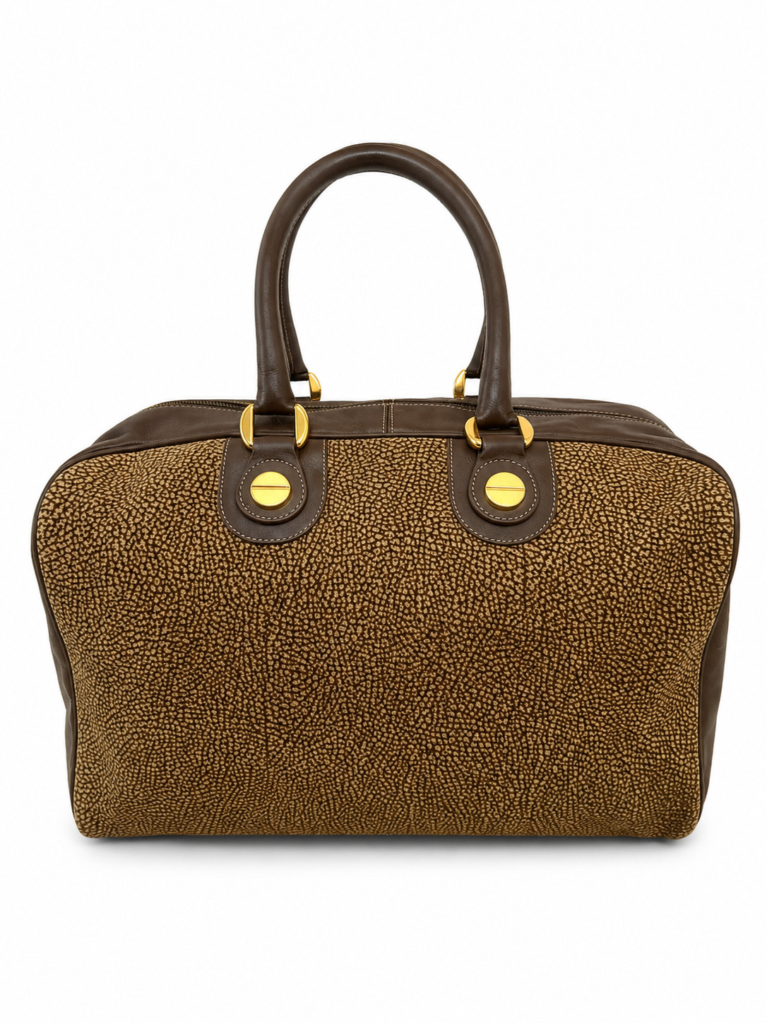 Borsa a mano Borbonese Keepall 35 Speedy Boston Beige Marrone Pelle Pre Owned