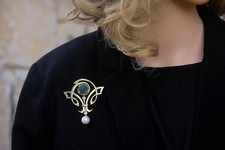 Collana Ciondolo &broche Dorato Fiore Giada Perla Bianco Arte Nuovo Stile SB38