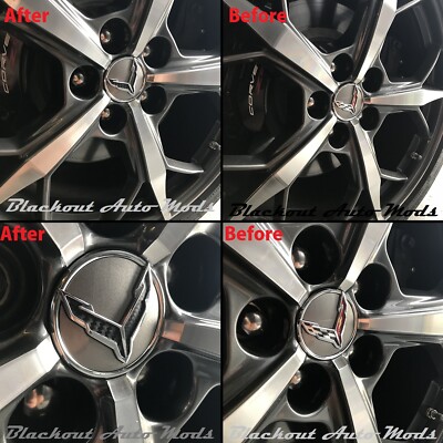 2020-25 C8 Corvette Carbon Fiber Wheel Cap Flag Emblem Kit Vinyl Overlay Decals