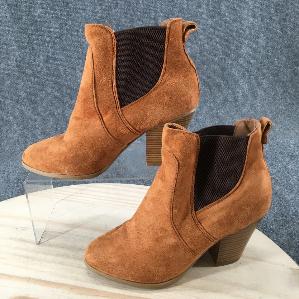 Botas Wild Diva para mujer 8 tobillos tacones Chelsea tirar de gamuza naranja punta redonda Foto 2 de 4