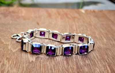 Women Amethyst Gemstone 925 Sterling Silver Bracelet Handmade Fashion Jewelry