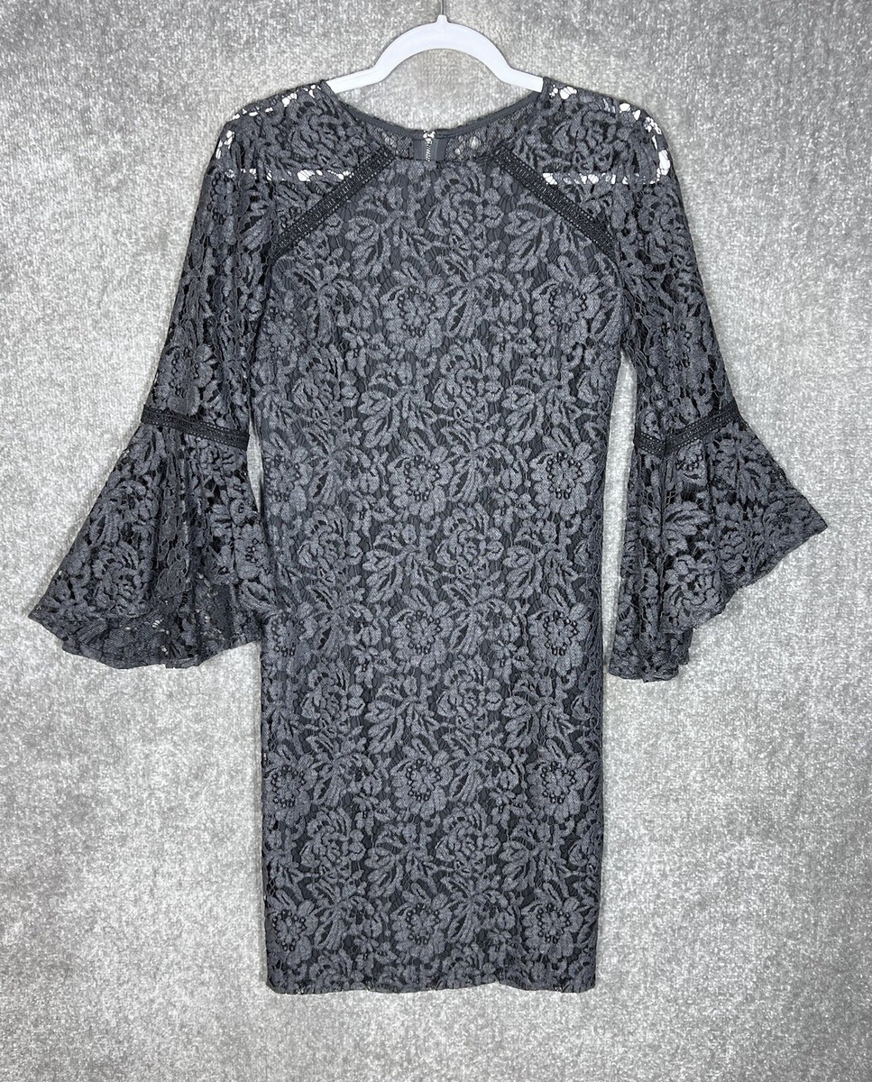 Calvin Klein Lace Overlay Floral Dress Womens Size Black 3/4