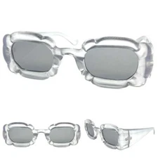 EXAGGERATED Funky Vintage Retro Style Party SUNGLASSES Super Thick Silver Frame