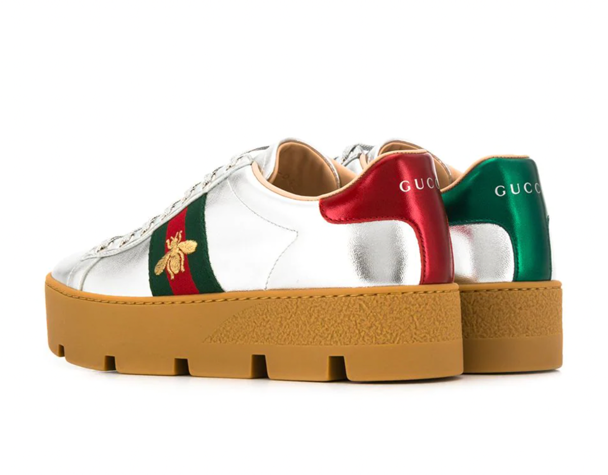 Gucci Women's Ace Silver Embroidered Platform Sneaker Z8166 Gucci Women's Ace Silver Embroidered Platform Sneaker Z8166