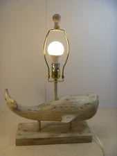 Whale Table Lamp Beige Distressed Finish Sea Coastal Nautical Fisherman 16"x21"
