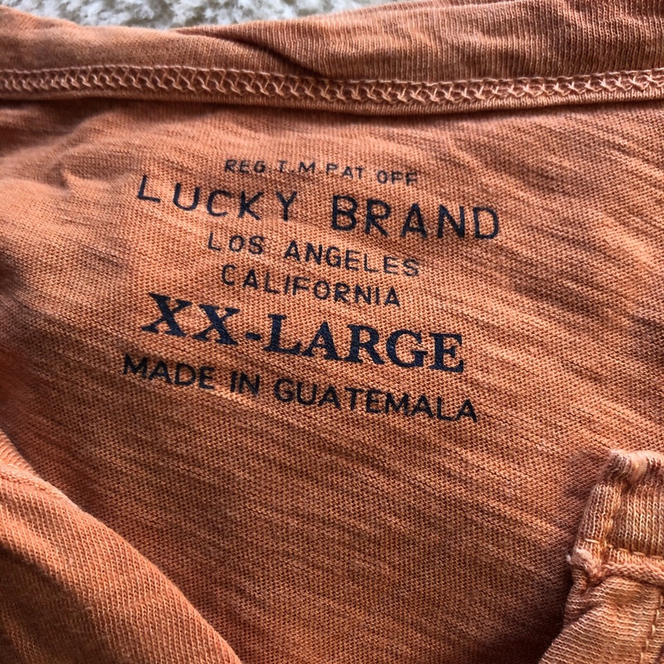 Men’s LUCKY BRAND Notch Neck S.S. Lt. Orange Tee XXL. PreOwned. eBay