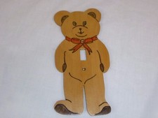 Vtg Wood Hand Crafted Teddy Bear Light Switch Cover