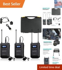 48-Channel UHF Wireless Lavalier Microphone System with 1 Receiver, 2 Transmi...