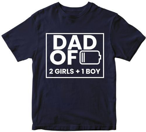 Dad Of Two Girls one Boy T-shirt Low Battery Funny Joke Father dad Present Gifts - Picture 5 of 14