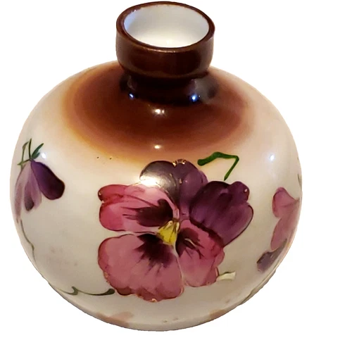 BRISTOL MILK GLASS HAND PAINTED BULBOUS VASE PANSIES 5"