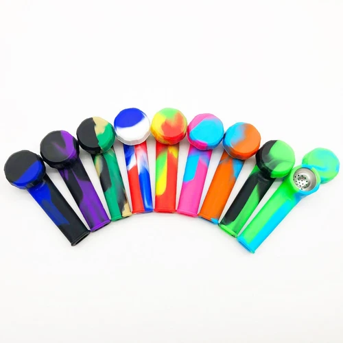 5x 3.4'' Mini Silicone Smoking Hand Pipe with Metal Bowl & Cap Lid Pocket Pipe5A - Picture 1 of 15