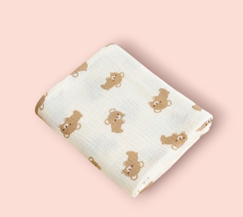 Baby Gauze Blankets Bear Print Muslin Cotton Blankets - Picture 3 of 10