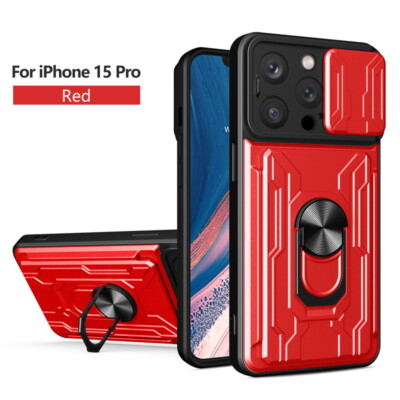 Slide Card Holder ShockProof Case For iPhone 17 16 15 Pro Max 14 Pro 13 12 Cover