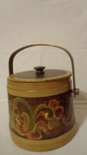VINTAGE BASKETVILLE PUTNEY VT WOODEN SUGAR FIRKEN BUCKET PAIL LID HANDLE SIGNED