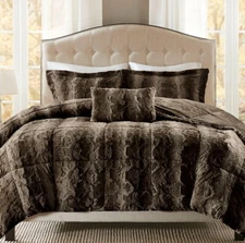 BROWN PLUSH ULTRA FAUX FUR 4pc COMFORTER SET : LUXURY SOFT MINK SHAG BEAR HUG