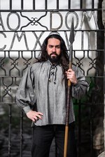 Chemise Médiévale De Regard Coton Gris " Leopold " Wikingerhemd Chemise Dentelle