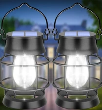 UBright 2 Pack Solar Lantern Lights Outdoor Waterproof Metal Hanging, Cool White