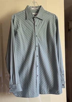 Perry Ellis Men s Long Sleeves 100% Cotton Striped Dress Shirt; Size XL, Sage