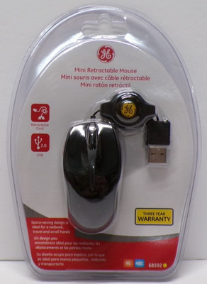 GE Mini Retractable Mouse 68592 Black