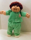 Vintage 1980s Cabbage Patch Kid Boy Doll | Dark Red Curly Yarn Hair | Green...