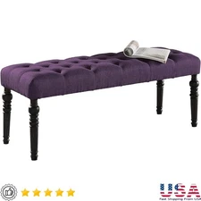 Solid Wood Bench Rich Black Finish Button Tufted Seat Accent Furniture 48W x 16D