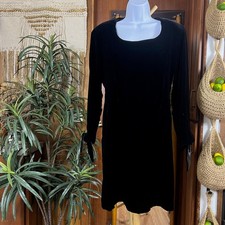 Vintage Anne Klein II Velvet Little Black Dress Womens 10 USA Made Bow Sleeve