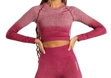 Gymshark Set Adapt Ombre Seamless Leggings  Long Sleeve Crop Top Burgundy XS